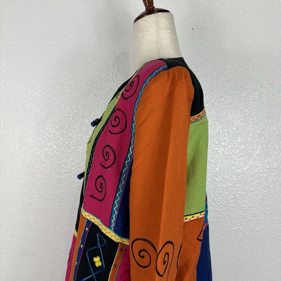 Indigo Moon Jacket Women Medium Patchwork Embroidered Boho Artsy Lagenlook - Picture 7 of 11